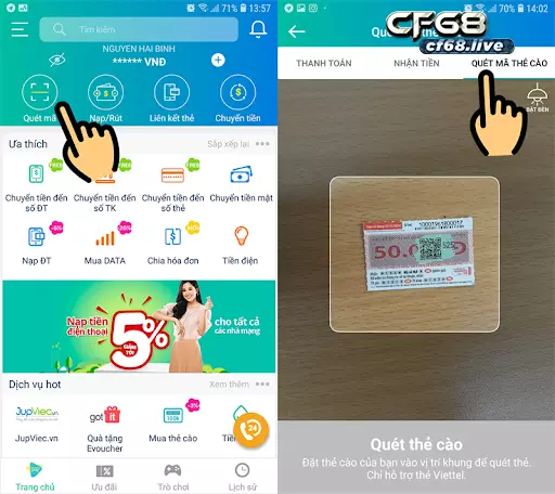 Hướng dẫn tóm tắt cách nạp thẻ cào bằng mã qr viettel