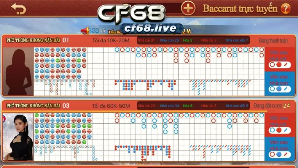 Chọn bàn chơi cf68club