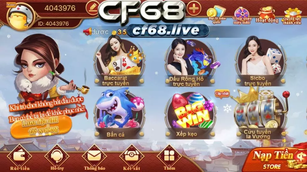 Giao diện trang chủ cf68club