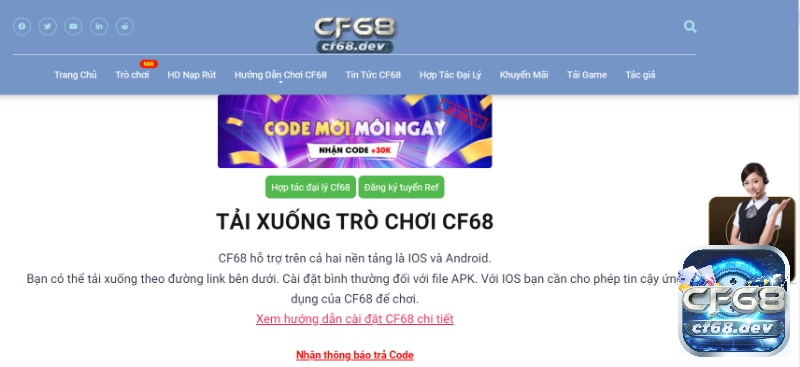 Truy cập CF68.DEV để đăng ký tài khoản